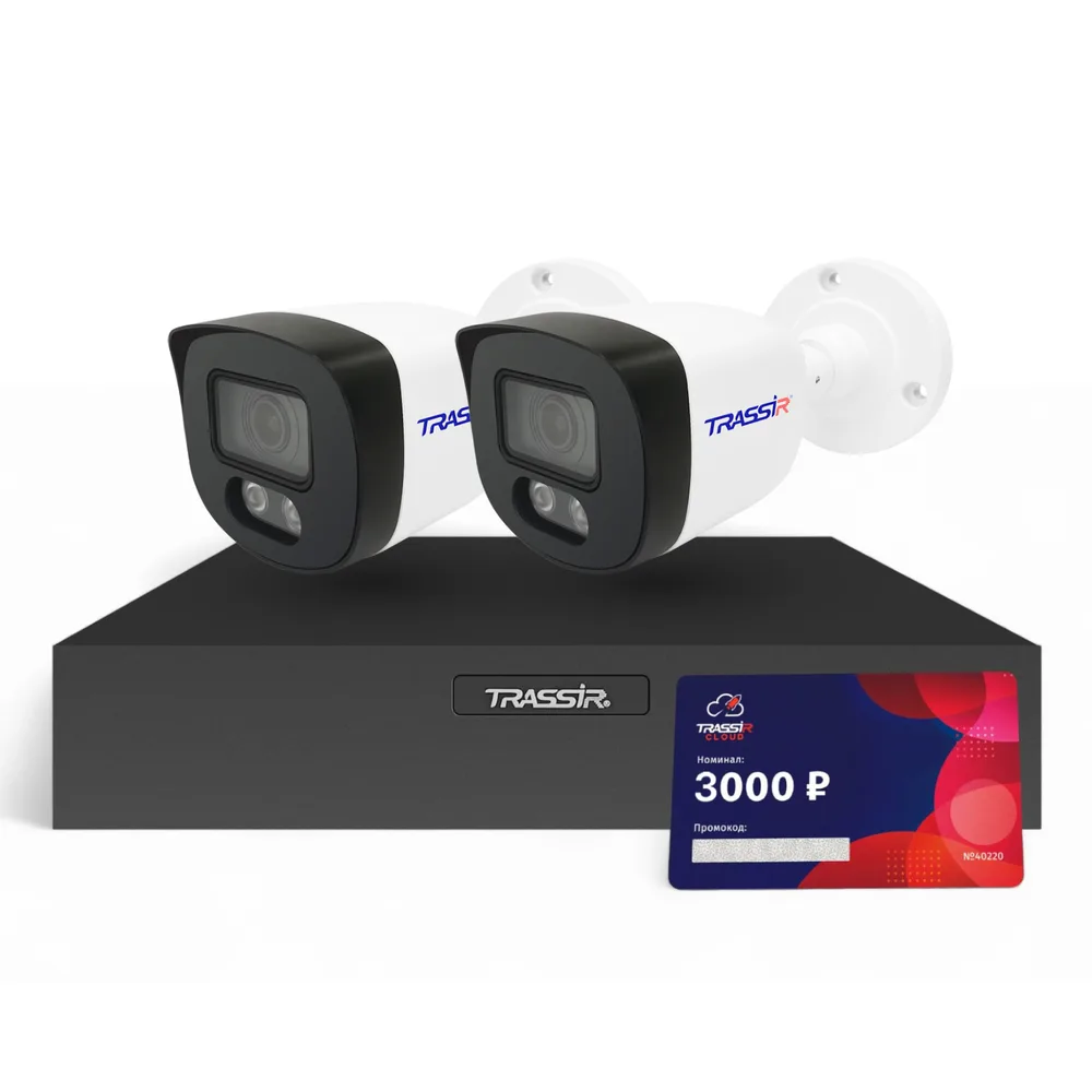 TRASSIR Комплект TR-Lite 1106-4P + 2 камеры TR-Lite L2B5 + Облако 3000